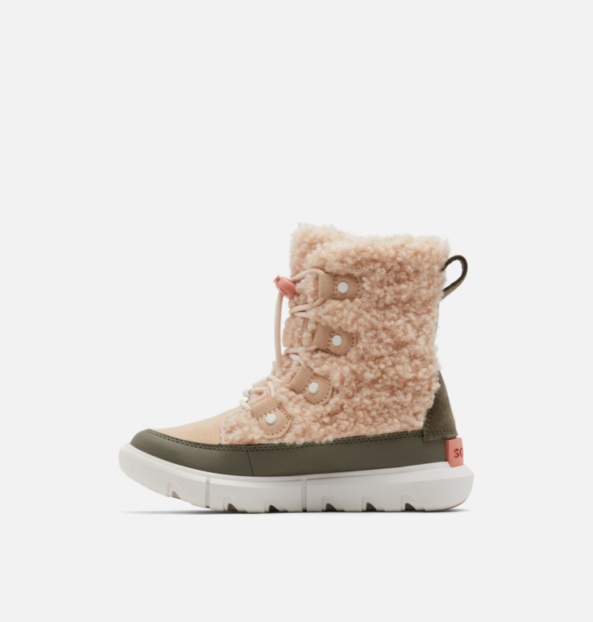 Sorel Australia Youth Explorer Cozy Shearling Winter Boot Nova Sand-Stone Green