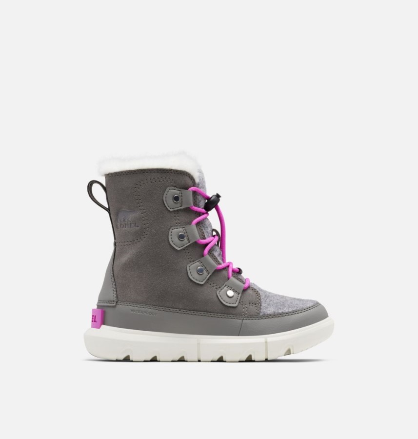 Sorel Australia Youth Explorer Lace Winter Boot Quarry-Bright Lavender