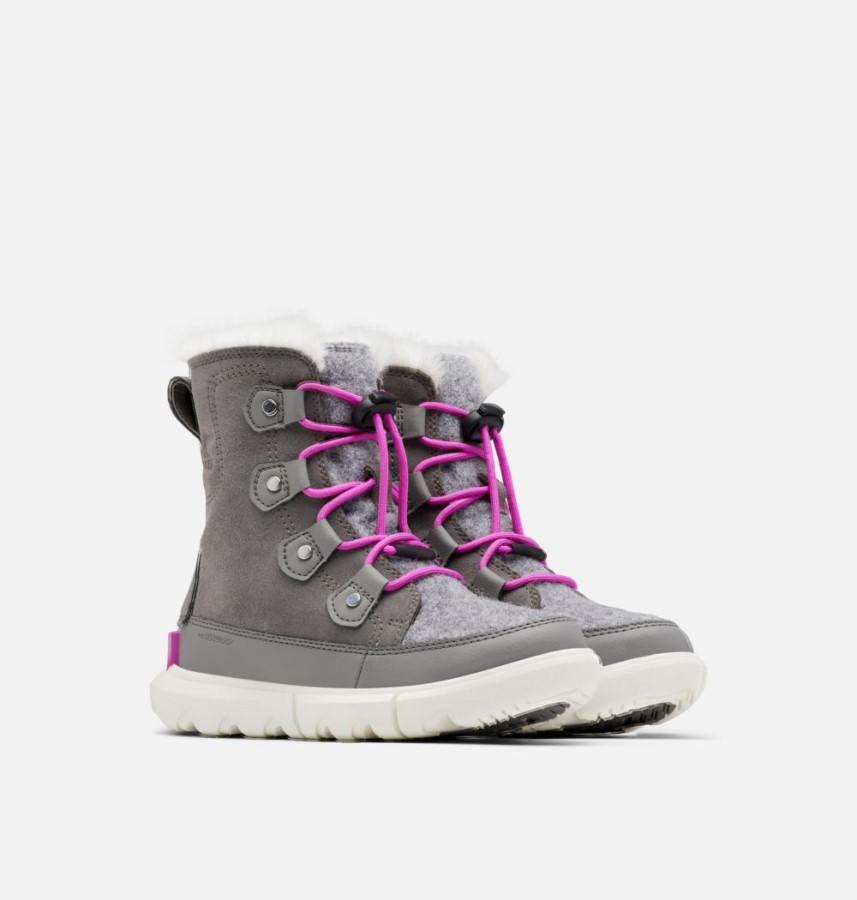 Sorel Australia Youth Explorer Lace Winter Boot Quarry-Bright Lavender