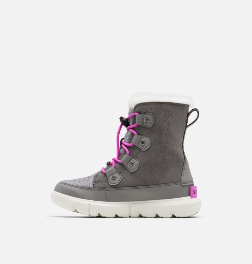 Sorel Australia Youth Explorer Lace Winter Boot Quarry-Bright Lavender