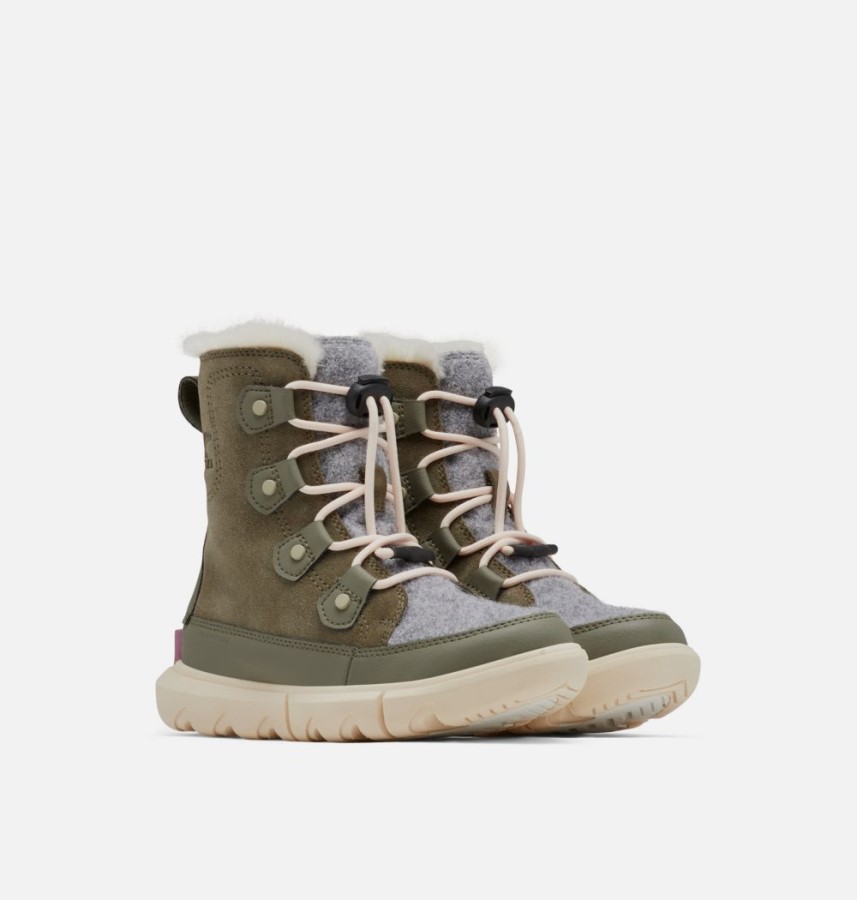 Stone Green-White Peach Sorel Australia Youth Explorer Lace Boot