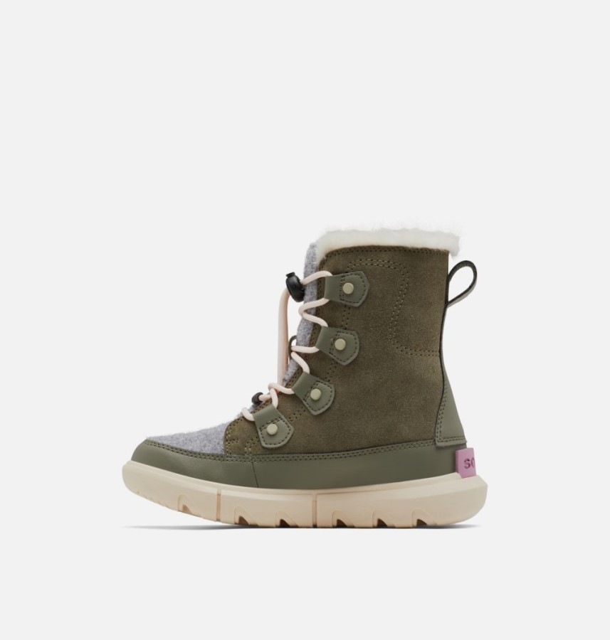 Stone Green-White Peach Sorel Australia Youth Explorer Lace Boot