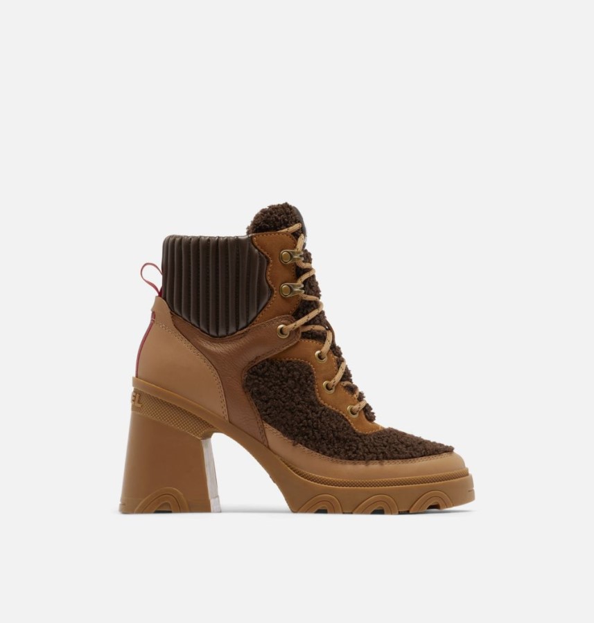 Women's Brex Heel Cozy Lace Bootie Sorel Australia Tawny Buff-Blackened Brown