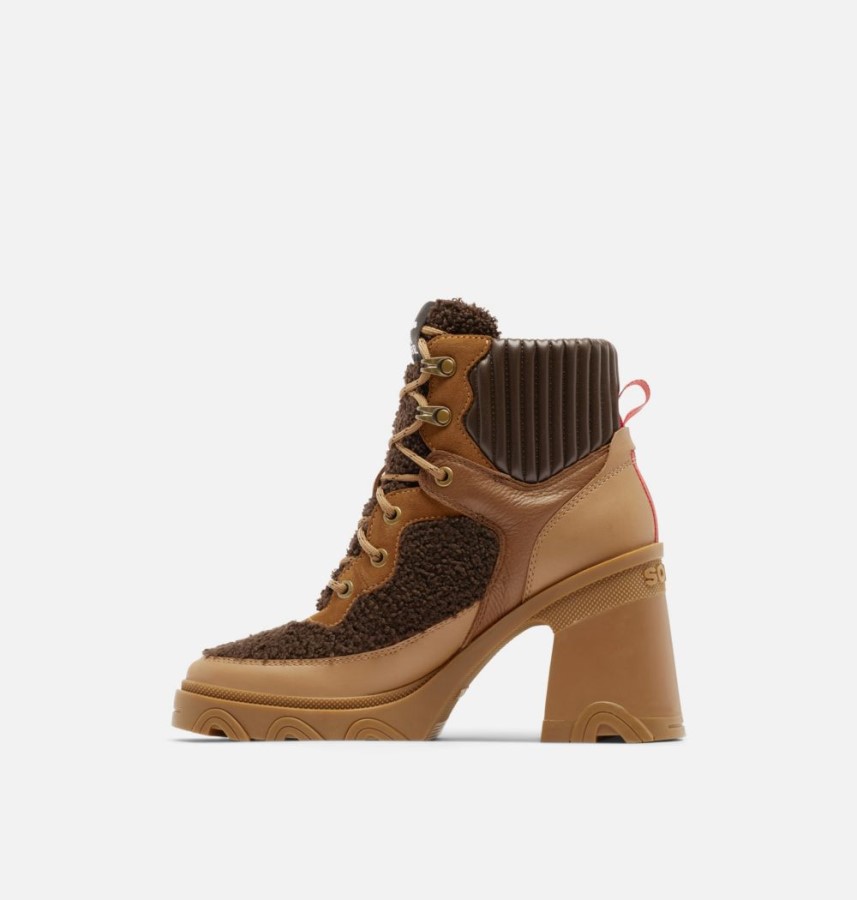 Women's Brex Heel Cozy Lace Bootie Sorel Australia Tawny Buff-Blackened Brown