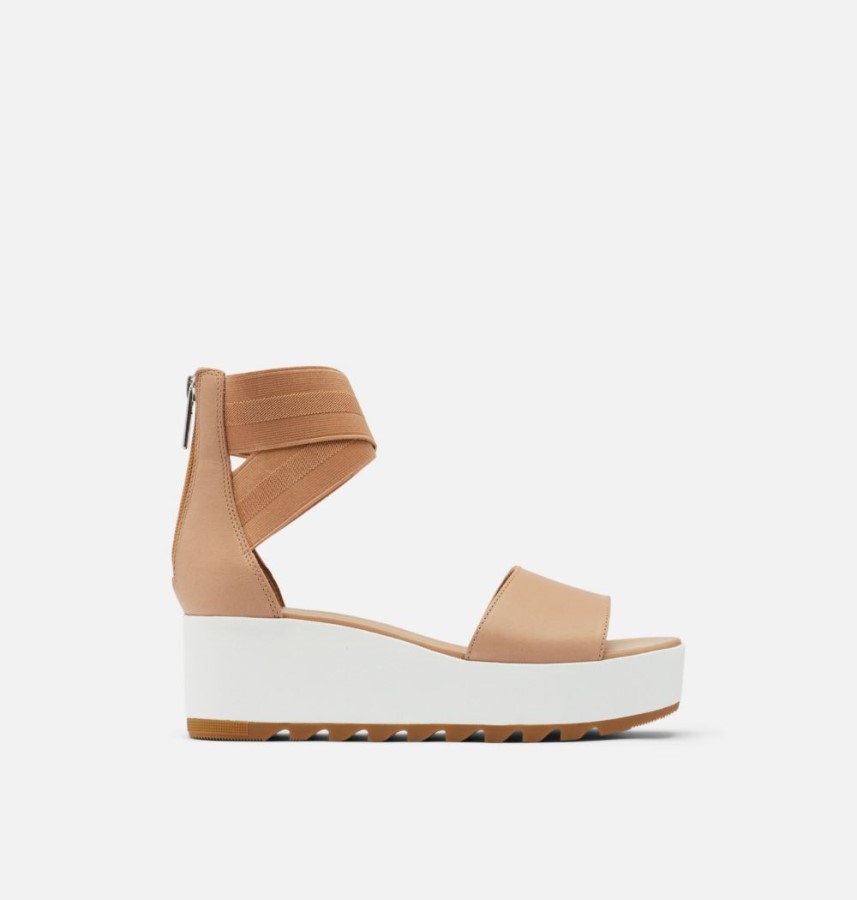 Women's Cameron Flatform Ankle Strap Wedge Sandal Sorel Australia Honest Beige