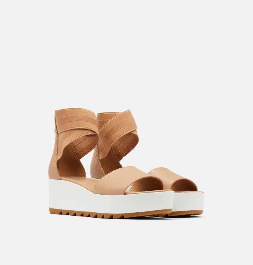 Women's Cameron Flatform Ankle Strap Wedge Sandal Sorel Australia Honest Beige