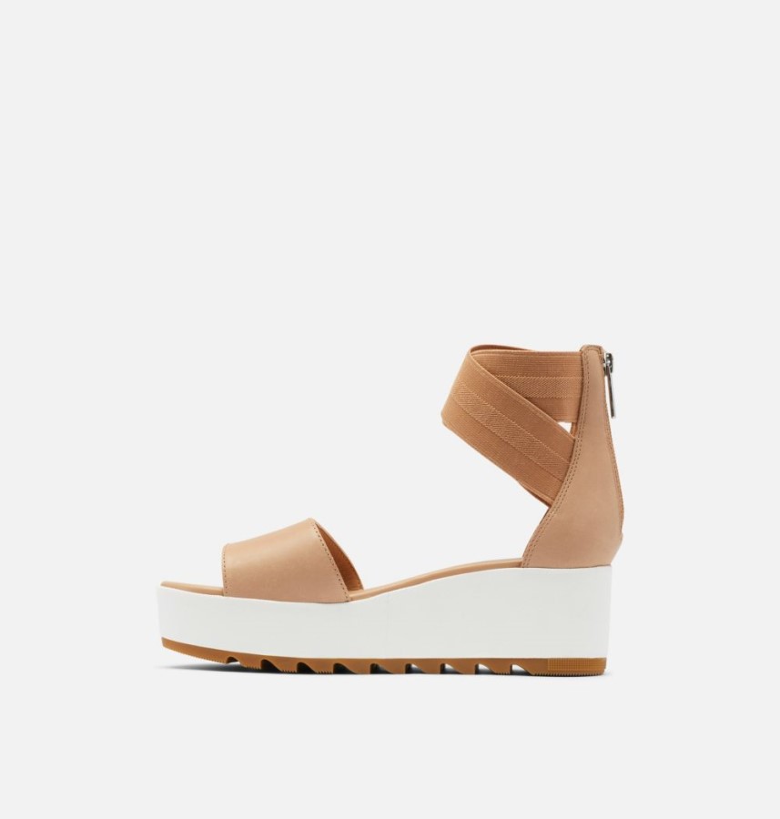 Women's Cameron Flatform Ankle Strap Wedge Sandal Sorel Australia Honest Beige