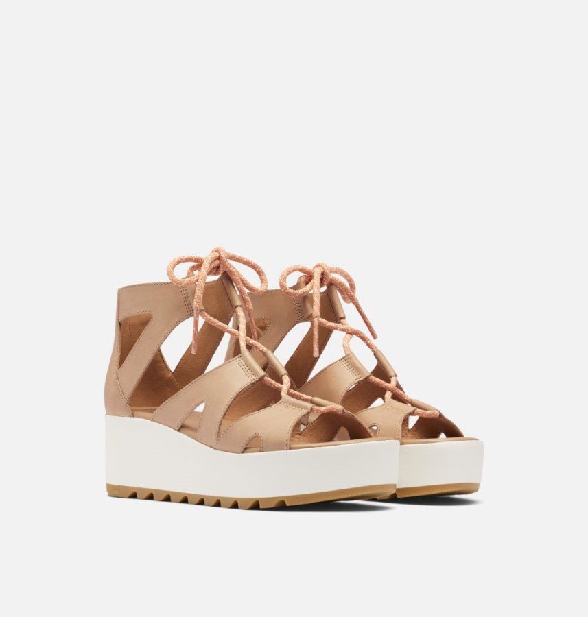 Women's Cameron Flatform Lace Wedge Sandal Honest Beige-Gum 17 Sorel Australia