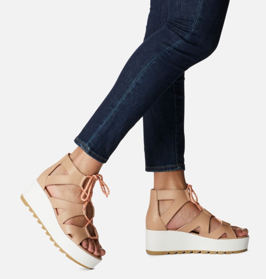 Women's Cameron Flatform Lace Wedge Sandal Honest Beige-Gum 17 Sorel Australia