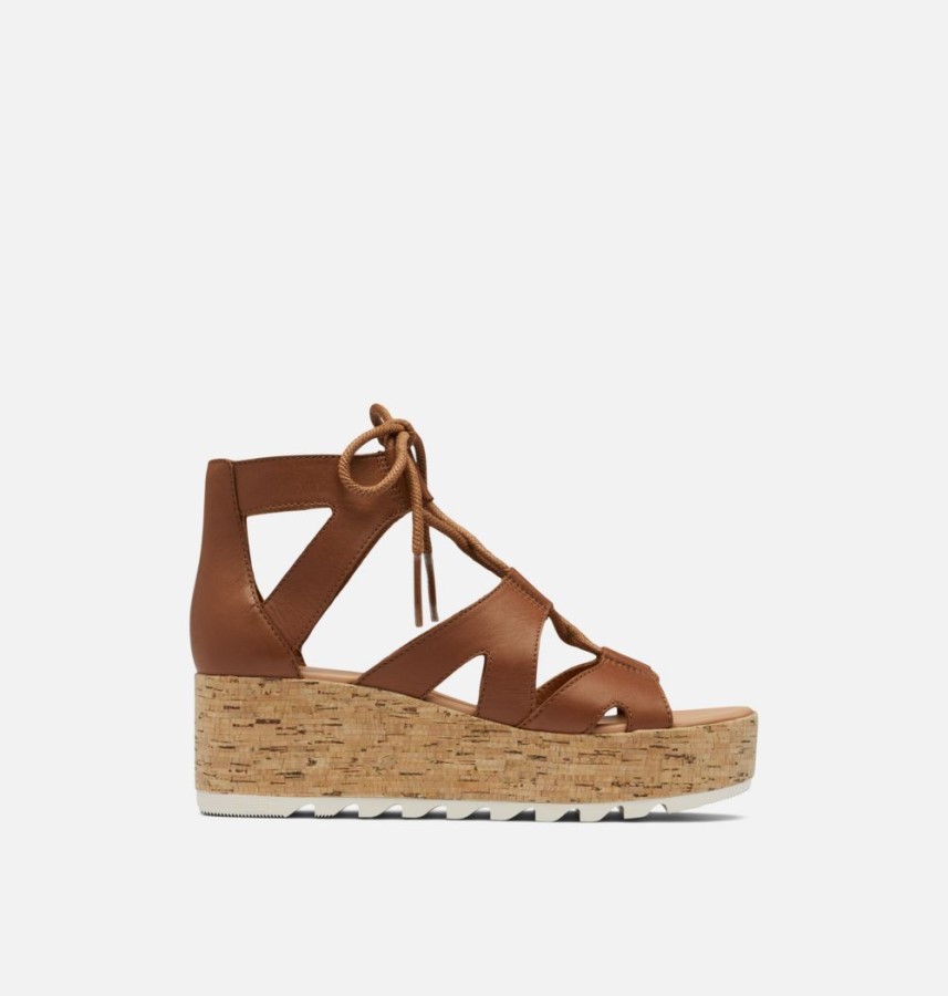 Women's Cameron Flatform Lace Wedge Sandal Sorel Australia Velvet Tan-Chalk