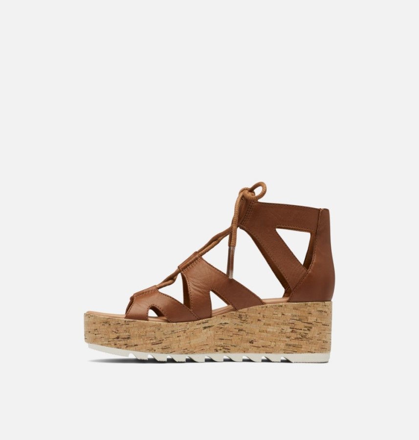 Women's Cameron Flatform Lace Wedge Sandal Sorel Australia Velvet Tan-Chalk