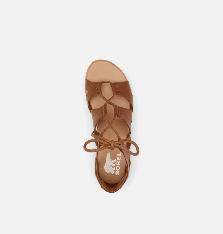 Women's Cameron Flatform Lace Wedge Sandal Sorel Australia Velvet Tan-Chalk
