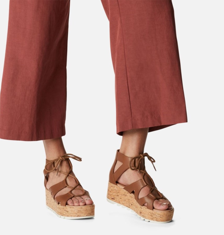 Women's Cameron Flatform Lace Wedge Sandal Sorel Australia Velvet Tan-Chalk