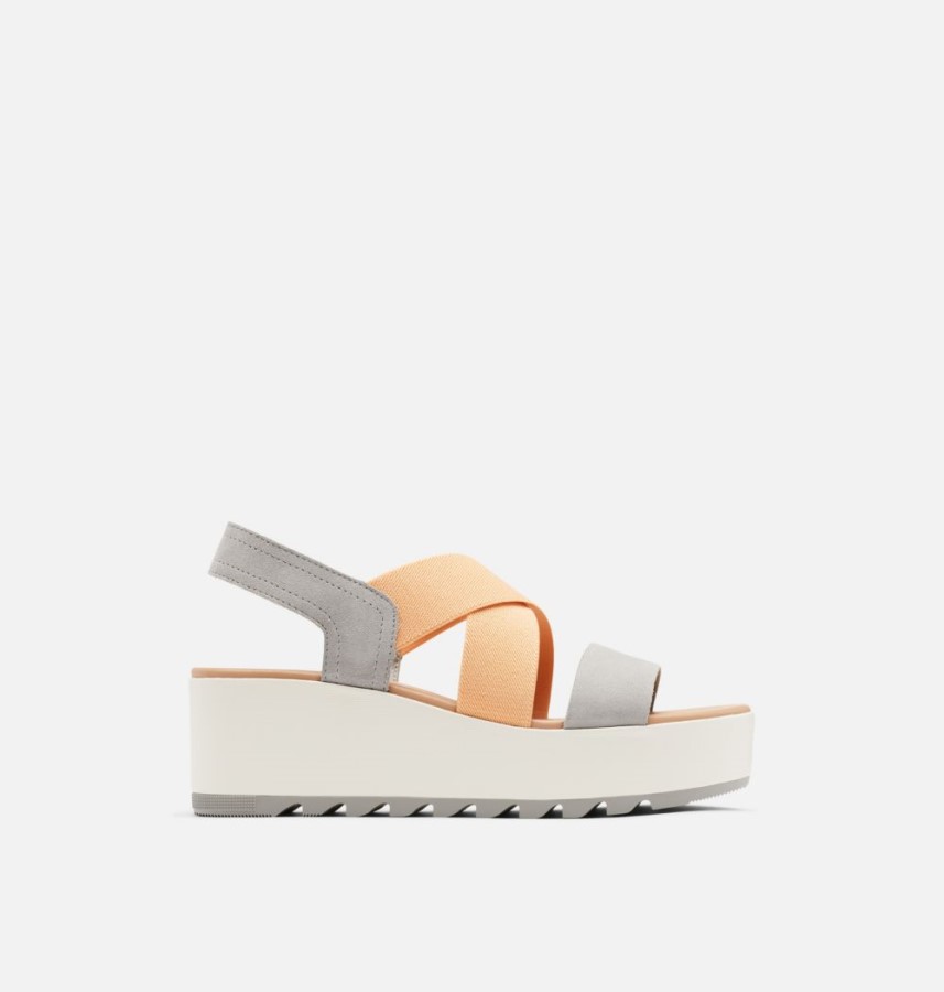 Women's Cameron Flatform Slingback Wedge Sandal Chrome Grey-Chalk Sorel Australia