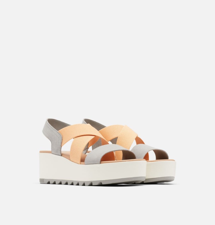 Women's Cameron Flatform Slingback Wedge Sandal Chrome Grey-Chalk Sorel Australia