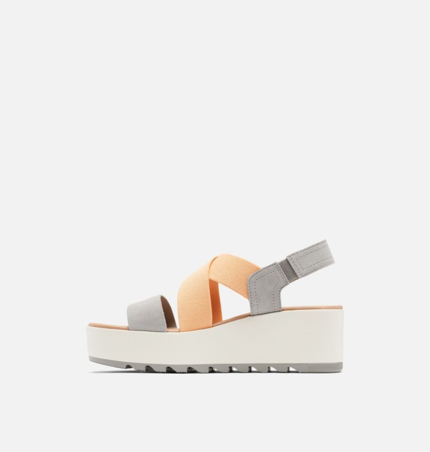 Women's Cameron Flatform Slingback Wedge Sandal Chrome Grey-Chalk Sorel Australia