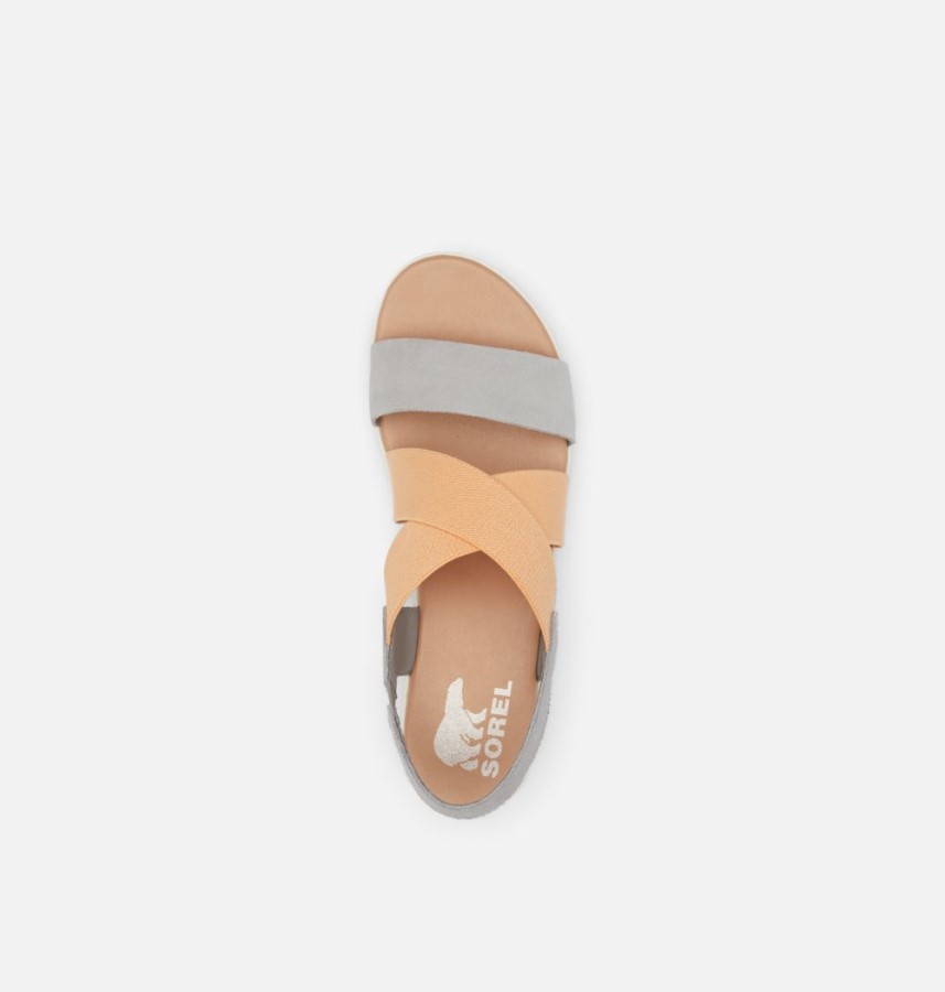 Women's Cameron Flatform Slingback Wedge Sandal Chrome Grey-Chalk Sorel Australia