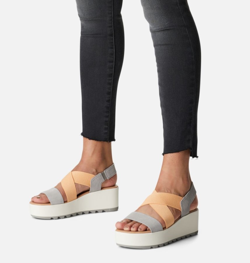 Women's Cameron Flatform Slingback Wedge Sandal Chrome Grey-Chalk Sorel Australia