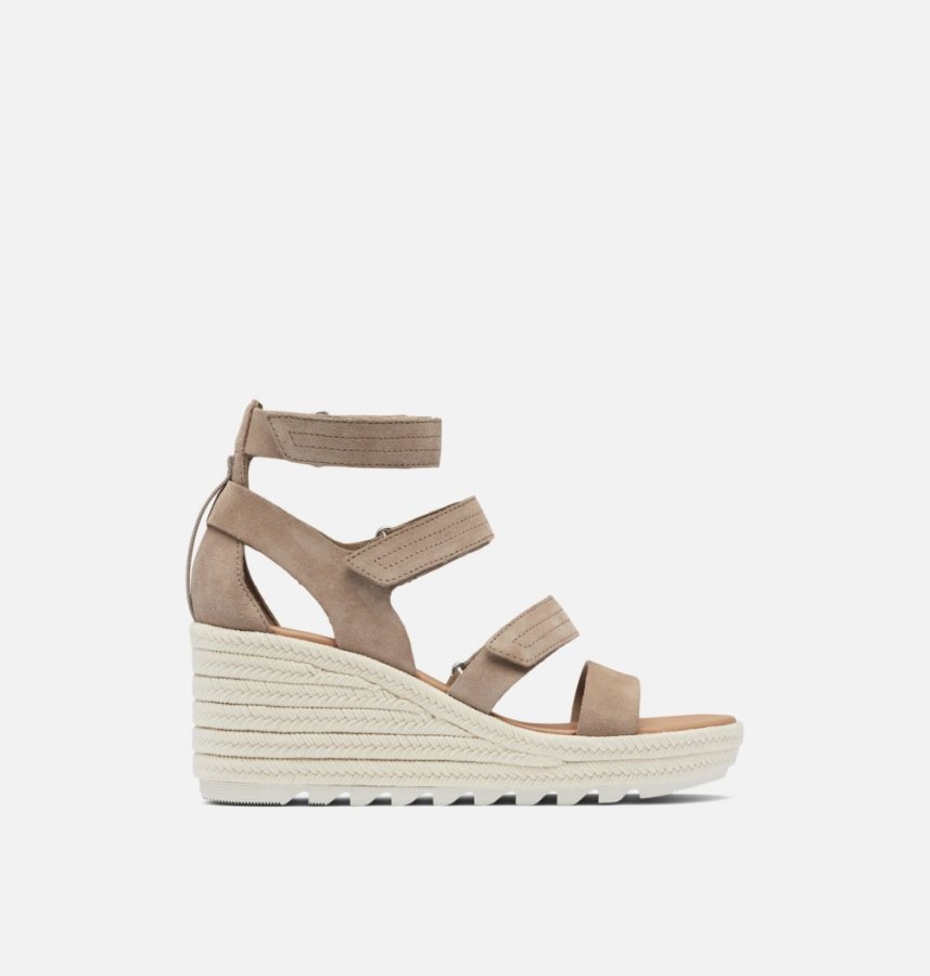 Women's Cameron Multi Strap Wedge Sandal Omega Taupe-Sea Salt Sorel Australia
