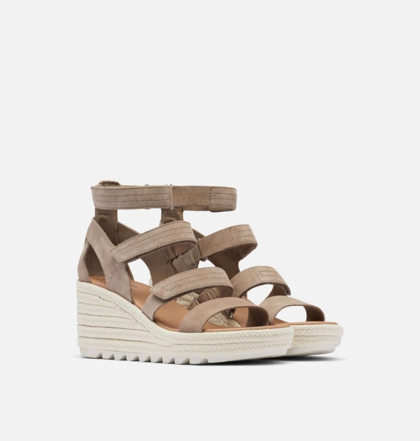 Women's Cameron Multi Strap Wedge Sandal Omega Taupe-Sea Salt Sorel Australia
