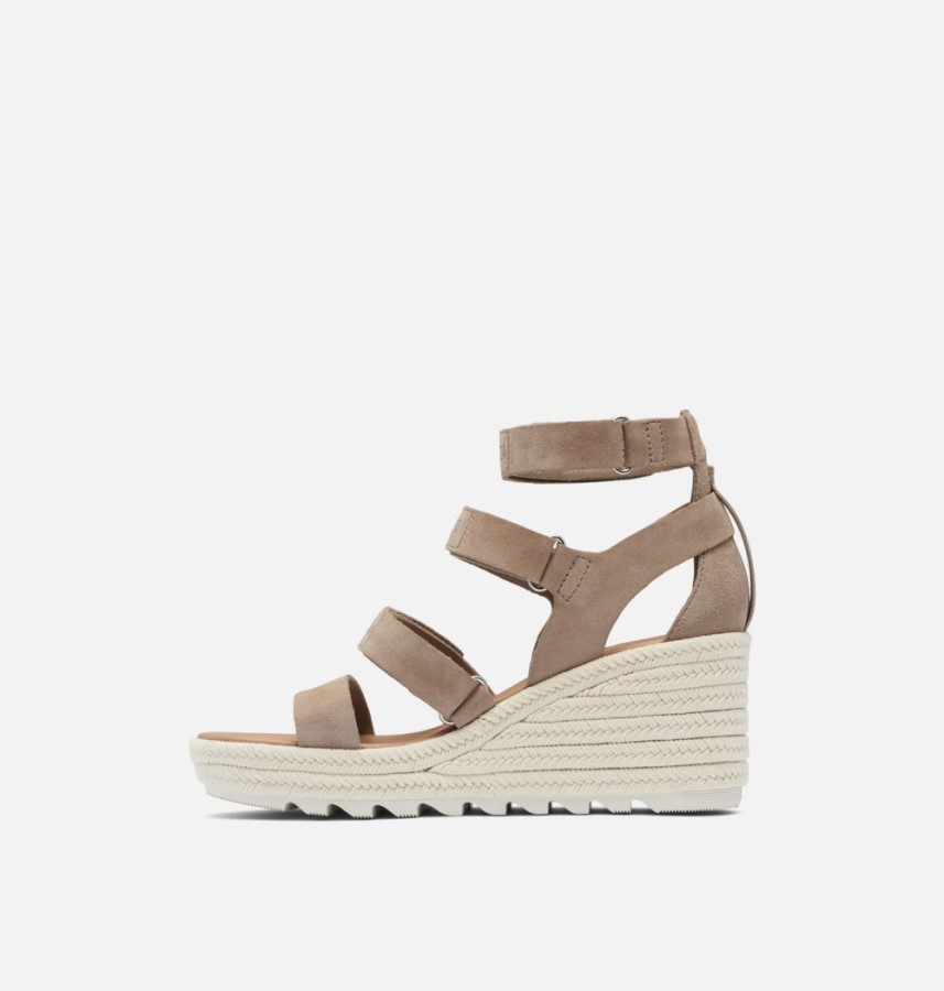 Women's Cameron Multi Strap Wedge Sandal Omega Taupe-Sea Salt Sorel Australia
