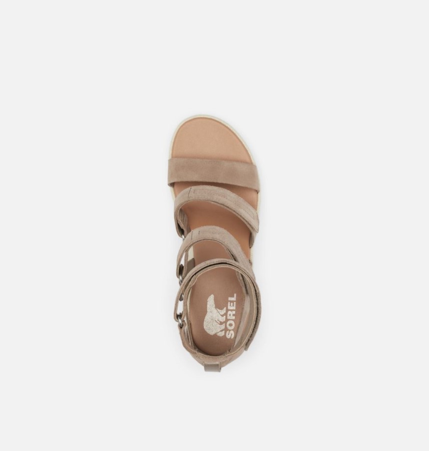 Women's Cameron Multi Strap Wedge Sandal Omega Taupe-Sea Salt Sorel Australia