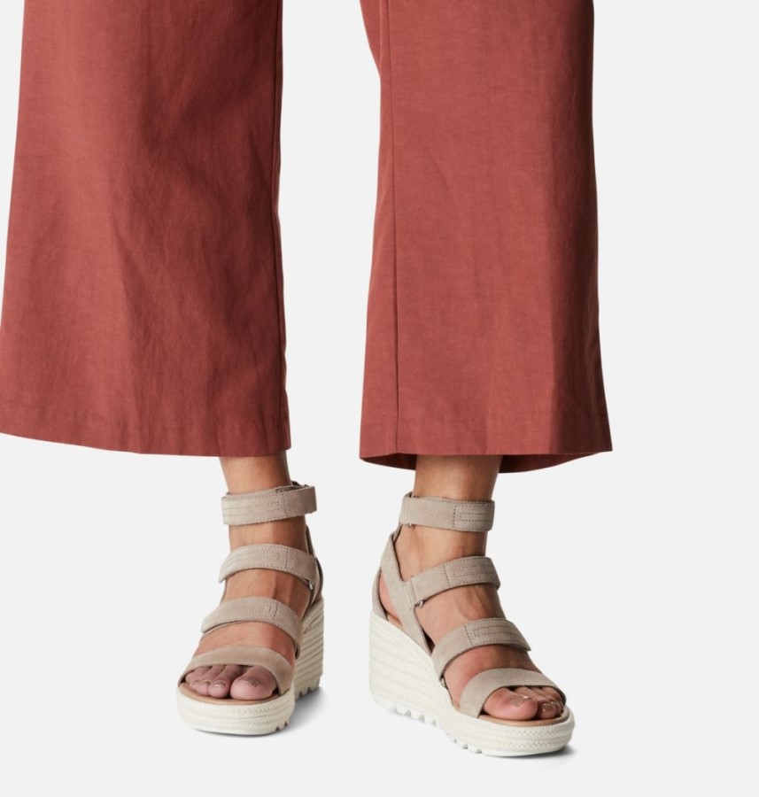 Women's Cameron Multi Strap Wedge Sandal Omega Taupe-Sea Salt Sorel Australia