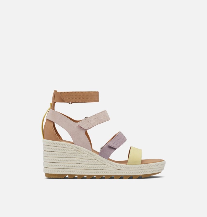 Women's Cameron Multi Strap Wedge Sandal Sorel Australia Shale Mauve-Sea Salt