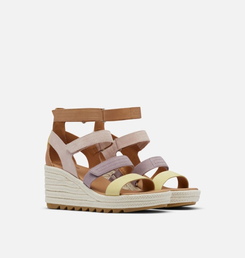 Women's Cameron Multi Strap Wedge Sandal Sorel Australia Shale Mauve-Sea Salt