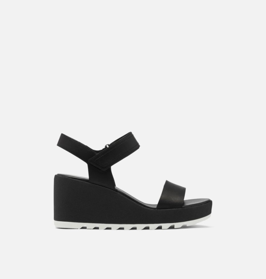 Women's Cameron Wedge Leather Sandal Black Sorel Australia