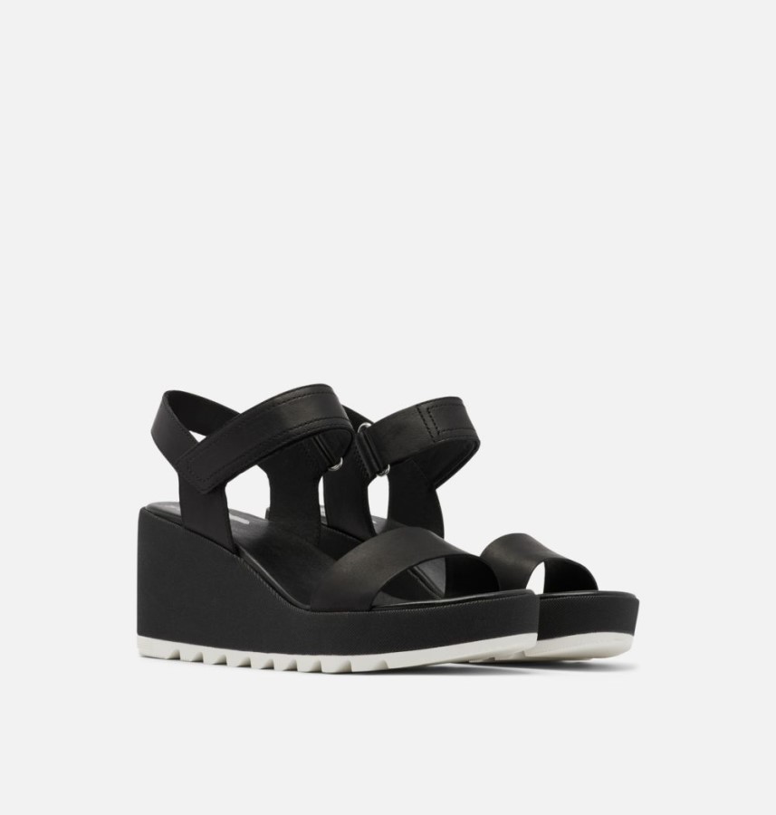 Women's Cameron Wedge Leather Sandal Black Sorel Australia