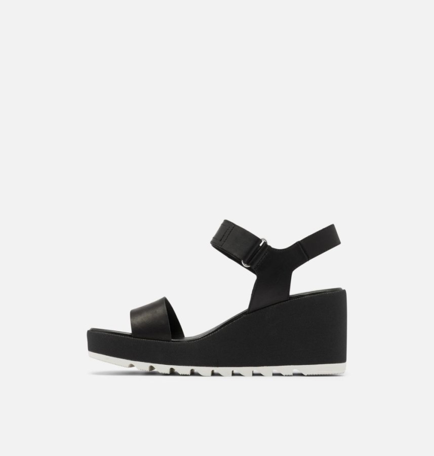 Women's Cameron Wedge Leather Sandal Black Sorel Australia