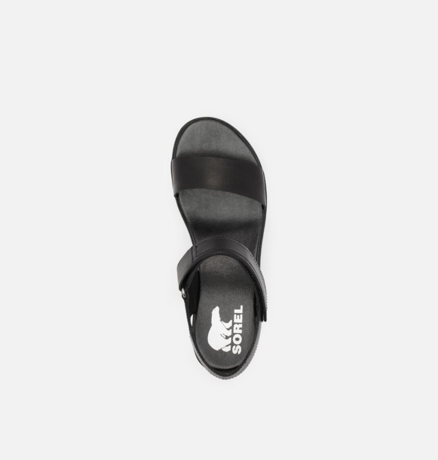 Women's Cameron Wedge Leather Sandal Black Sorel Australia