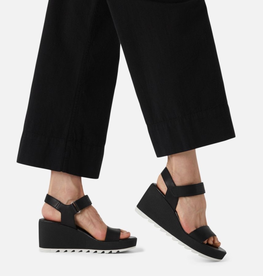 Women's Cameron Wedge Leather Sandal Black Sorel Australia