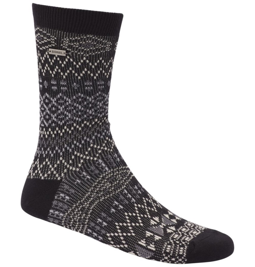 Women's Cotton Jacquard Pattern Crew Socks Sorel Australia Black