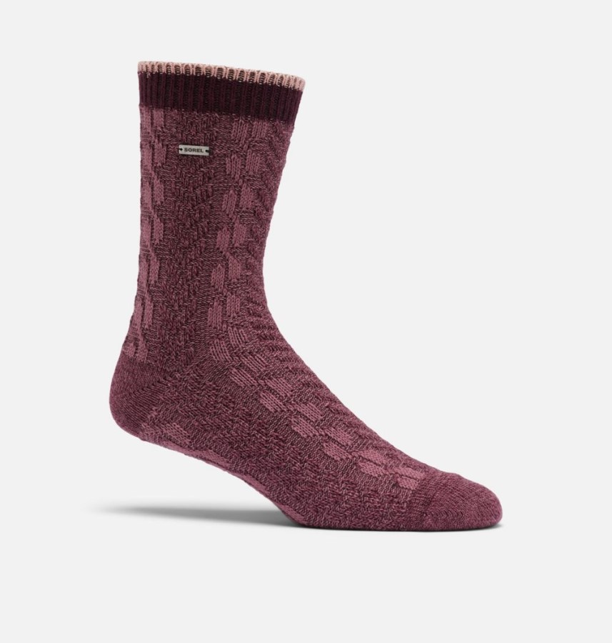 Women's Crew Cable Knit Socks Wineberry Sorel Australia