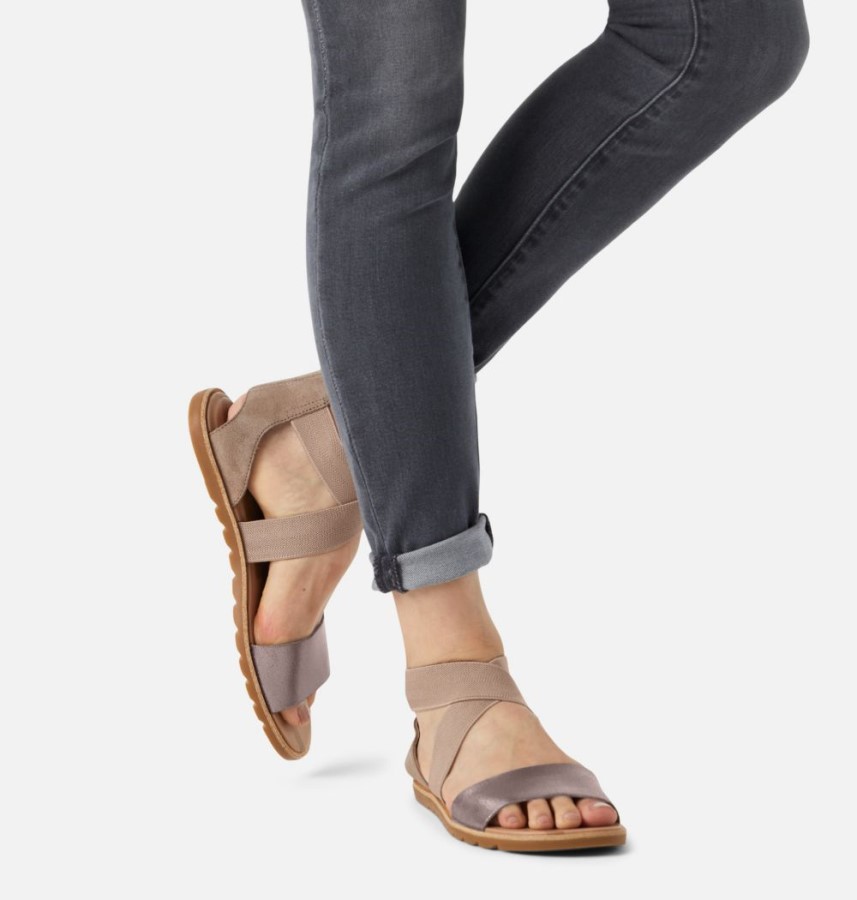 Women's Ella Ii Flat Sandal Ash Brown Sorel Australia