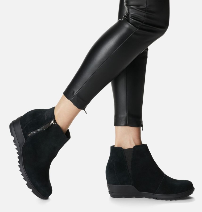 Women's Evie Zip Wedge Bootie Black Sorel Australia