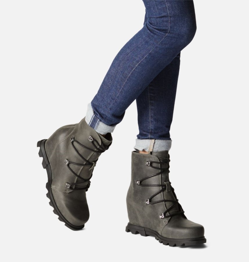 Women's Joan Of Arctic Wedge Iii Lace Bootie Quarry-Black Sorel Australia