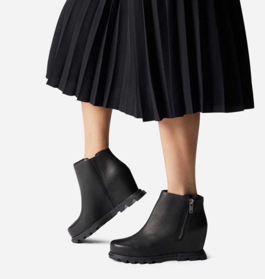 Women's Joan Of Arctic Wedge Iii Zip Wide Bootie Black-Sea Salt Sorel Australia