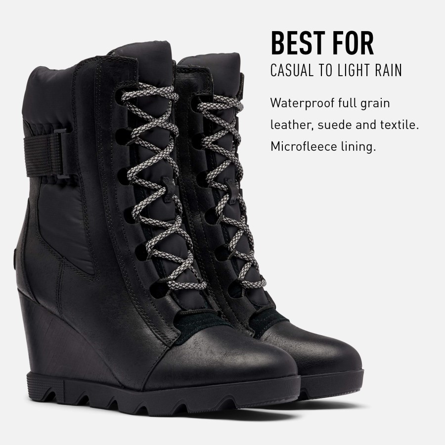 Women's Joan Uptown Mid Lace Boot Rain Waterproof Sorel Australia Black