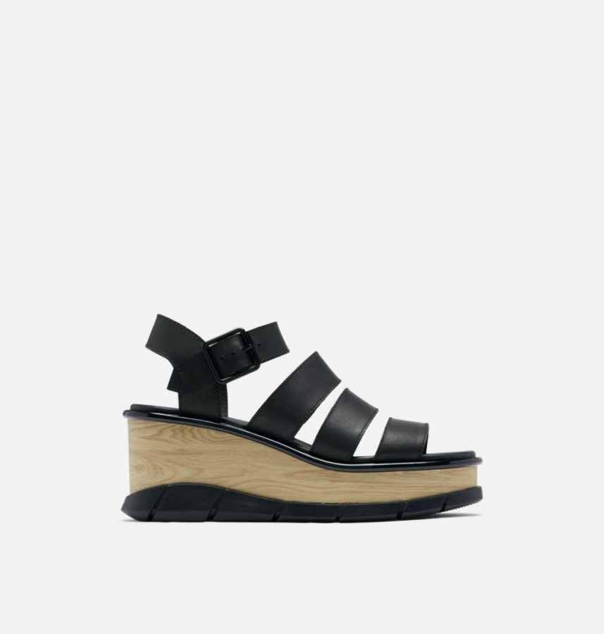 Women's Joanie Iii Ankle Strap Wedge Sandal Sorel Australia Black-Black