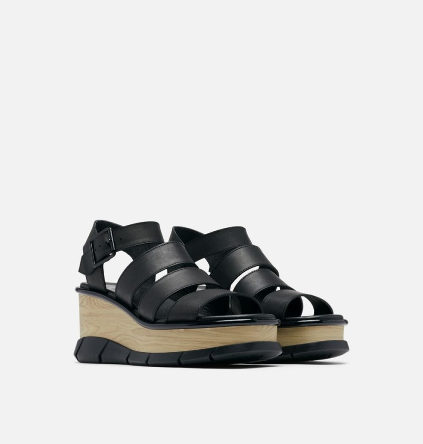 Women's Joanie Iii Ankle Strap Wedge Sandal Sorel Australia Black-Black