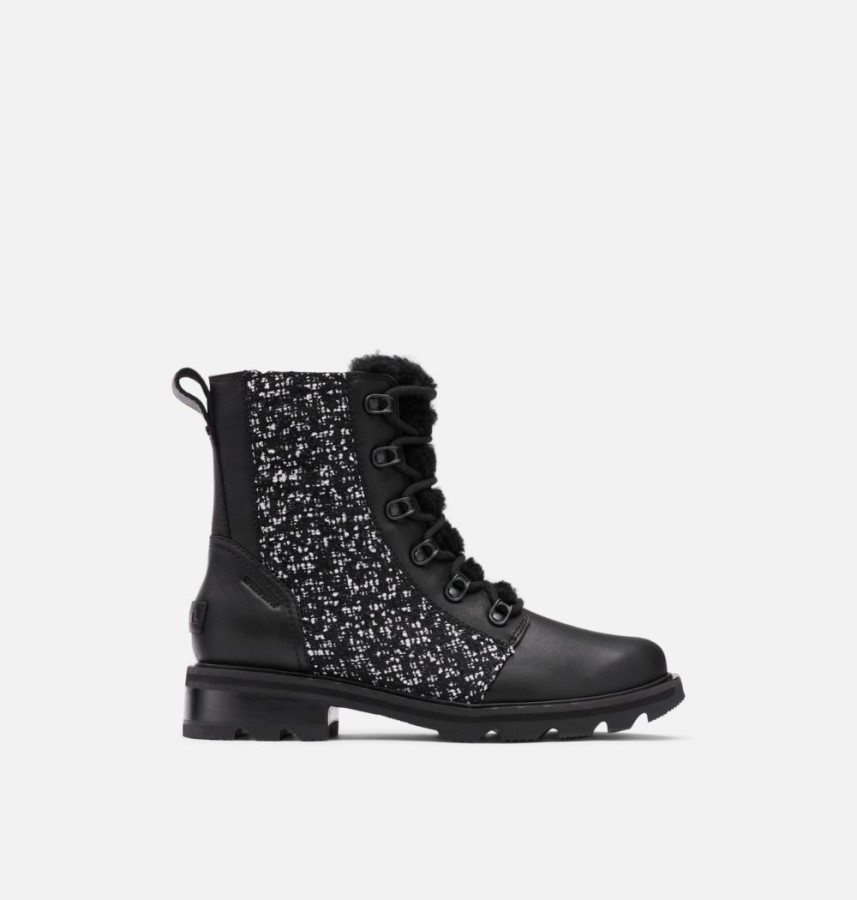 Women's Lennox Lace Cozy Bootie Black-Black Sorel Australia