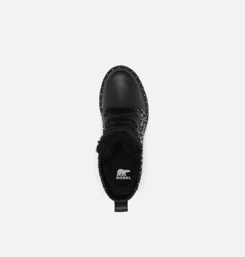 Women's Lennox Lace Cozy Bootie Black-Black Sorel Australia