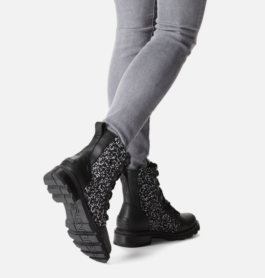 Women's Lennox Lace Cozy Bootie Black-Black Sorel Australia