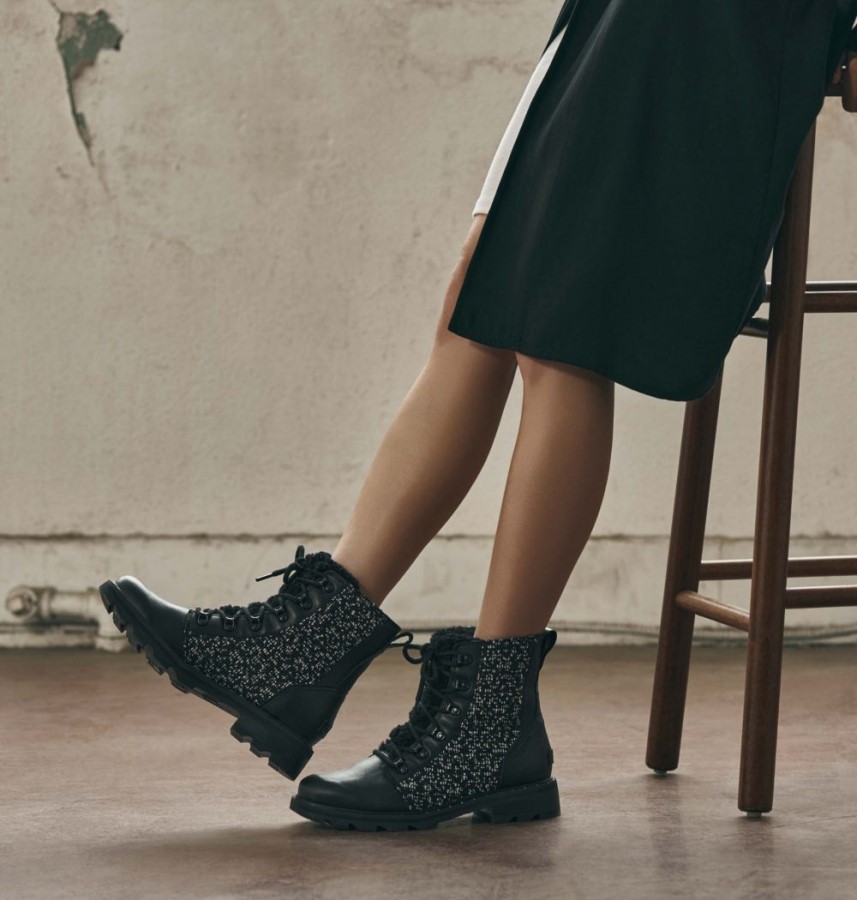 Women's Lennox Lace Cozy Bootie Black-Black Sorel Australia
