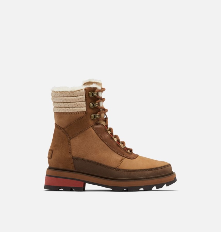 Women's Lennox Lace Cozy Stkd Boot Velvet Tan-Warp Red Sorel Australia
