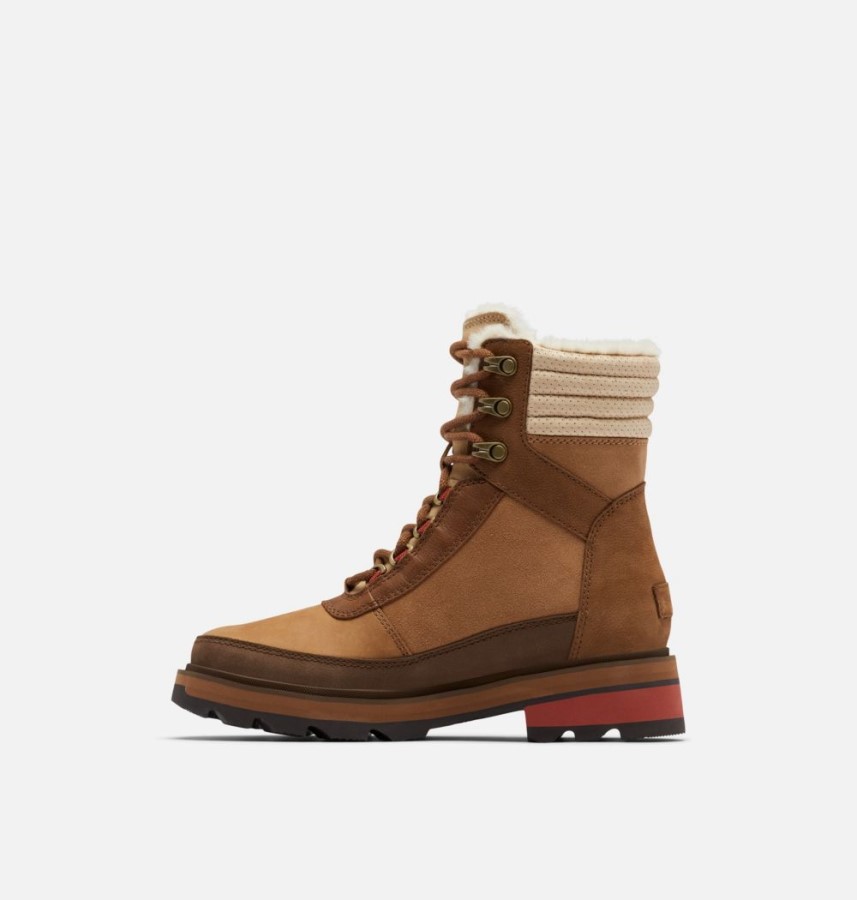 Women's Lennox Lace Cozy Stkd Boot Velvet Tan-Warp Red Sorel Australia