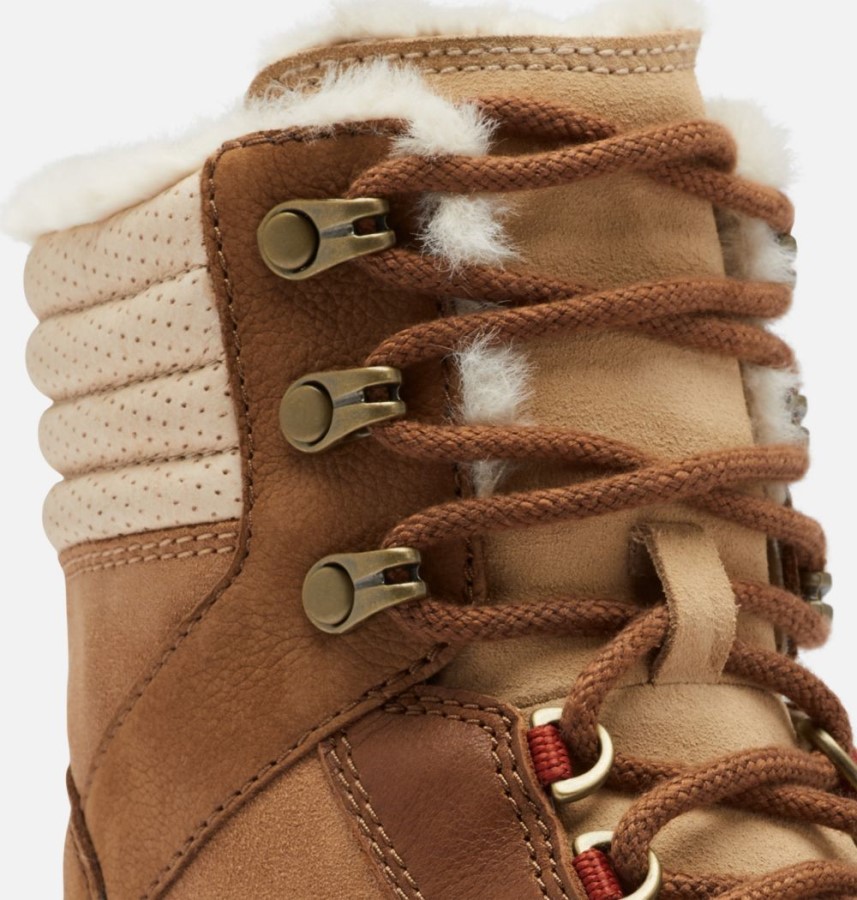 Women's Lennox Lace Cozy Stkd Boot Velvet Tan-Warp Red Sorel Australia